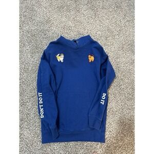 Emma Chamberlain Angel and Devil Cats Blue Hoodie Sz S Kangaroo Pouch